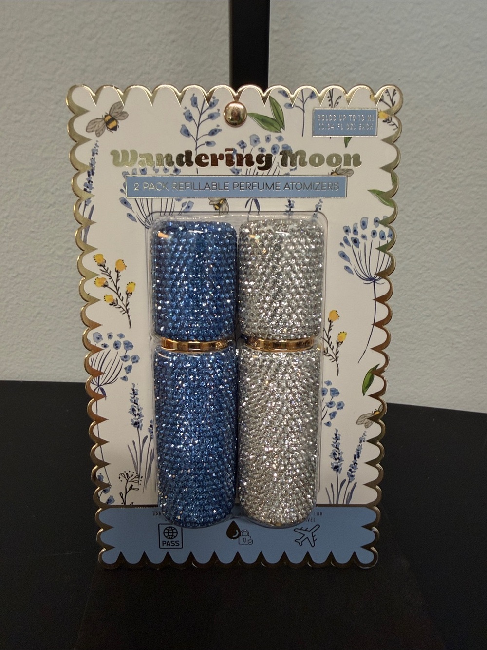 Wandering Moon | Rhinestone Blue & Silver Refillable Perfume Atomizers - 2 Pack